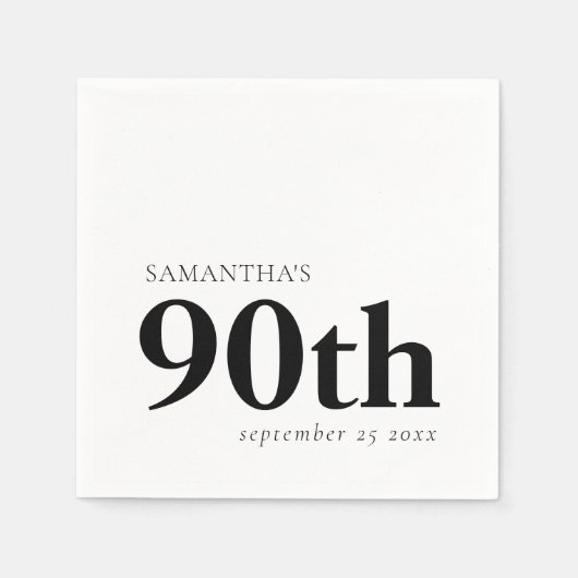 Moderne aangepaste zwarte tekst 90e naamdatum servet (Voorkant)