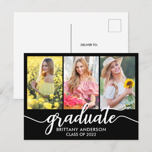 Moderne aankondiging Afstuderen 3 Foto Briefkaart (Voorkant / Achterkant)