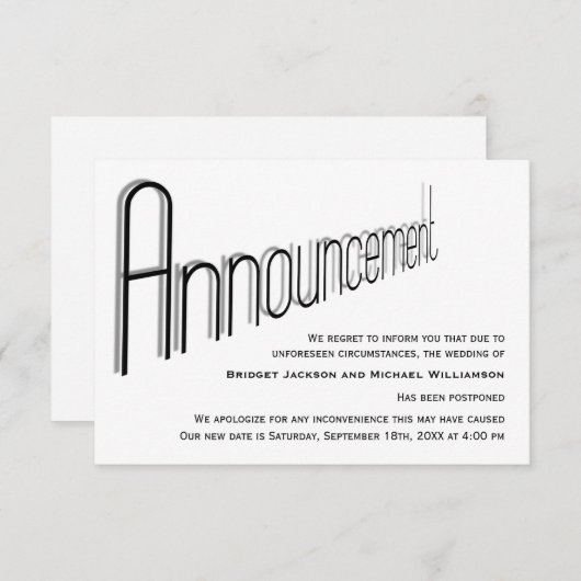 Moderne aankondiging huwelijk - Uitgesteld (Voorkant / Achterkant)