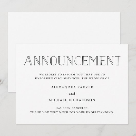 Moderne aankondiging van het annuleren van een bru (Voorkant / Achterkant)
