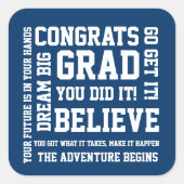 Moderne Aanmoediging van felicitaties Afstudeerder Vierkante Sticker (Voorkant)