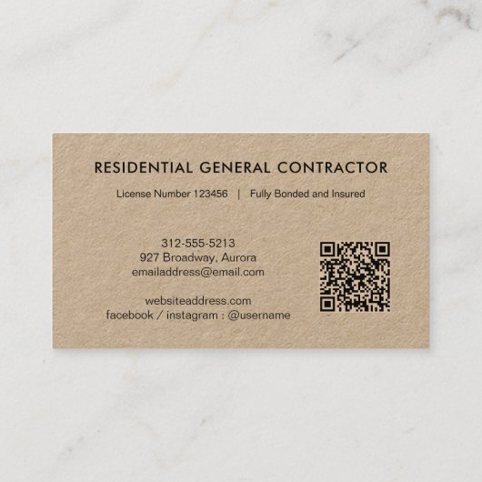 Moderne aannemer constructie QR-code Visitekaartje (Achterkant)