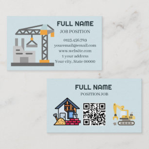 Moderne Aannemer QR Code Lichtblauw Visitekaartje
