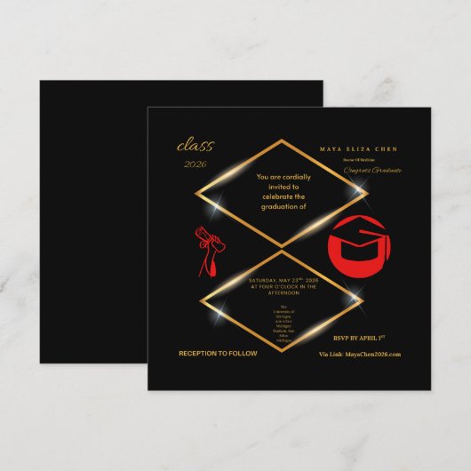 Moderne aanpasbare diploma-uitnodiging kaart (Voorkant / Achterkant)