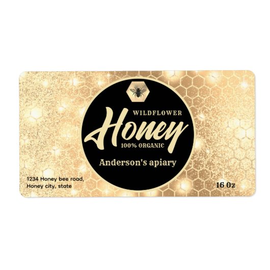 Moderne aantrekkelijke glans gouden bij script hon etiket (Voorkant)
