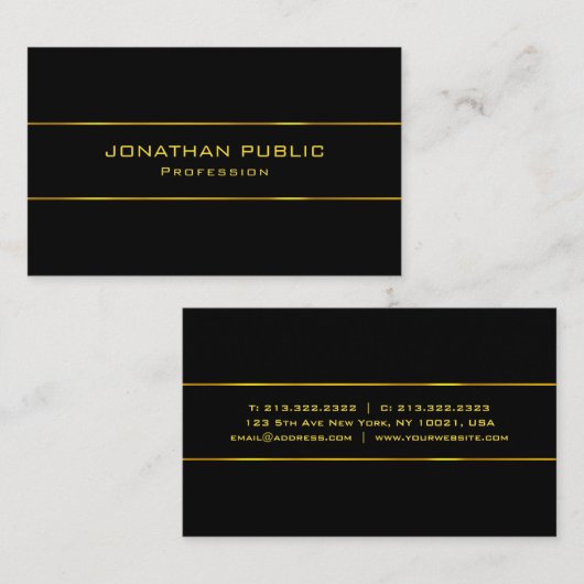 Moderne, aantrekkelijke zwarte gouden topSjabloon Visitekaartje (Voorkant / Achterkant)