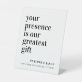 Moderne aanwezigheid is onze grootste cadeautabel reclamebord met voetstuk (Voorkant)