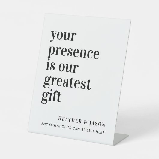 Moderne aanwezigheid is onze grootste cadeautabel reclamebord met voetstuk (Voorkant)