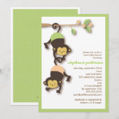 Moderne aap tweelingen Neutrale Baby shower uitnod Kaart (Voorkant / Achterkant)