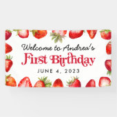 Moderne aardbei Kinder Eerste Verjaardag Welkom Spandoek (Horizontaal)