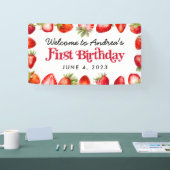 Moderne aardbei Kinder Eerste Verjaardag Welkom Spandoek (Beurs)