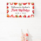 Moderne aardbei Kinder Eerste Verjaardag Welkom Spandoek (Insitu)