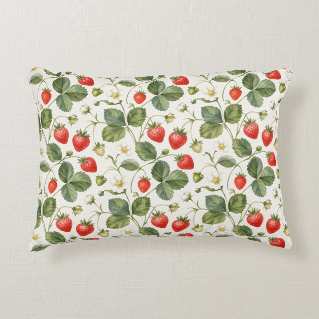 Moderne aardbeien zomer fruit tuin accent kussen (Voorkant)