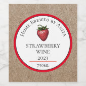 Moderne aardbeienwijnfles Kraft Design Wijn Etiket (Enkel label)