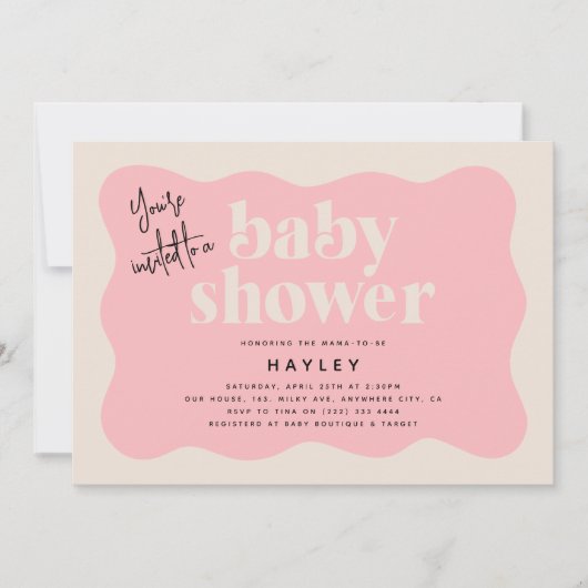 Moderne aardbeiroze en crème-Baby shower Kaart (Voorkant)