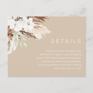 Moderne Aarde Beige Boho Bruiloft Details Informatiekaartje