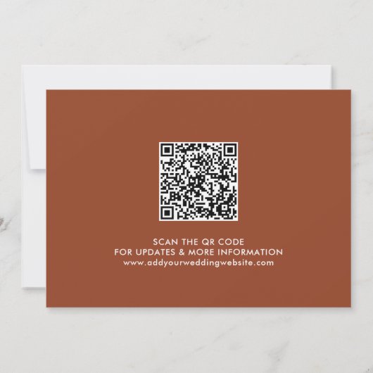 Moderne Aarde Terracotta Calligrafie Scan QR Code Save The Date (Achterkant)