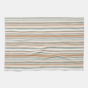 Moderne aardetinten strepen met blauwe accenten theedoek