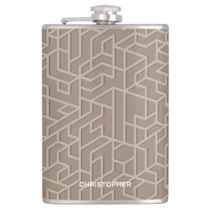 Moderne Aardetone Geometrisch Met Naam Heupfles