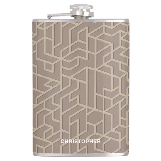 Moderne Aardetone Geometrisch Met Naam Heupfles (Voorkant)