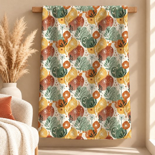Moderne Aardse Abstracte Bloem Boho Dekbed Fleece Deken