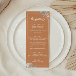 Moderne aardse boho bloemige bruiloft menu