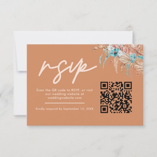 Moderne aardse Boho-huwelijks-QR-code RSVP (Voorkant)