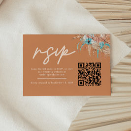 Moderne aardse boho-huwelijks-QR-code RSVP Kaartje