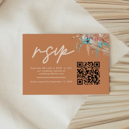 Moderne aardse boho-huwelijks-QR-code RSVP Kaartje