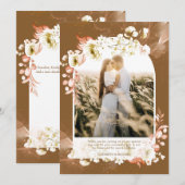 Moderne Aardse Bruine Koraal Bloemige FOTO DANK JE Bedankkaart (Voorkant / Achterkant)