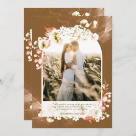 Moderne Aardse Bruine Koraal Bloemige FOTO DANK JE Bedankkaart