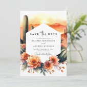 Moderne aardse cactus bruiloft save the date (Staand voorkant)