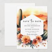 Moderne aardse cactus bruiloft save the date (Voorkant / Achterkant)