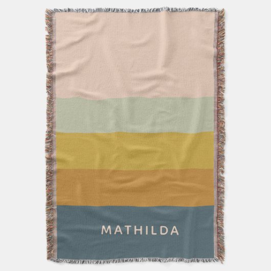 Moderne Aardse Gestreepte Gepersonaliseerde Naam G Deken (Voorkant Verticaal)