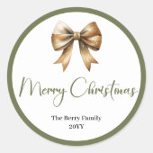 Moderne aardse kerst sticker met eigen familienaam (Voorkant)