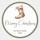Moderne aardse kerst sticker met eigen familienaam (Voorkant)