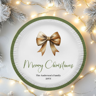 Moderne Aardse Kerstboom Familie Feestbundel Papieren Bordje