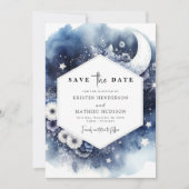 Moderne aardse maanverlichte bruiloft save the date (Voorkant)