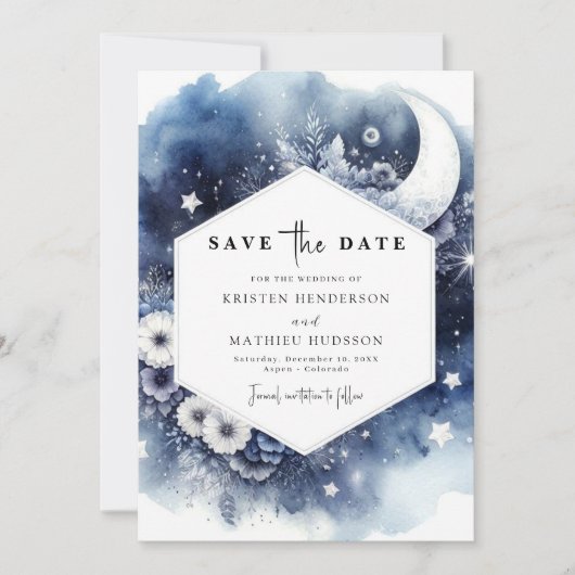 Moderne aardse maanverlichte bruiloft save the date (Voorkant)