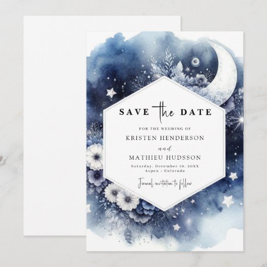 Moderne aardse maanverlichte bruiloft save the date (Voorkant / Achterkant)
