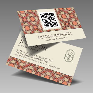 Moderne Aardse Mozaïek Interieur Ontwerper QR Code Visitekaartje
