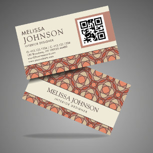 Moderne Aardse Mozaïek Interieur Ontwerper QR Code Visitekaartje