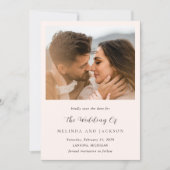 Moderne aardse neutrale fotobruiloft save the date (Voorkant)