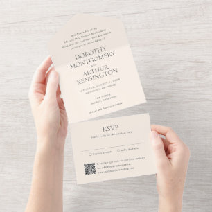 Moderne aardse neutrale QR-code elegante trouw All In One Uitnodiging