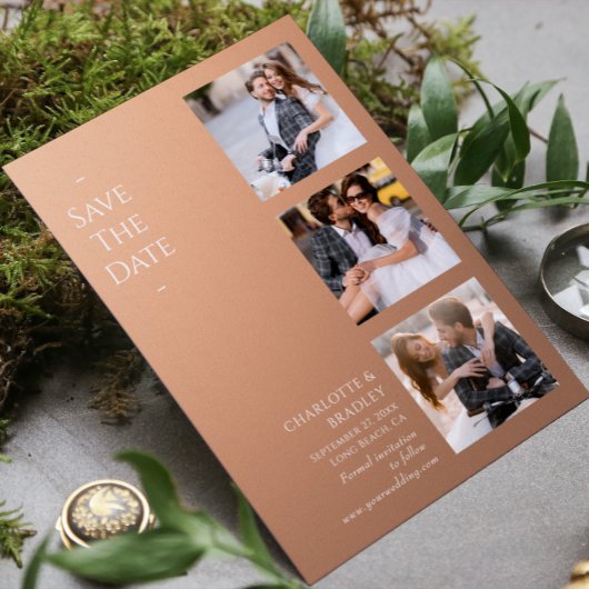 Moderne abrikozen vier foto's bruiloft collage save the date