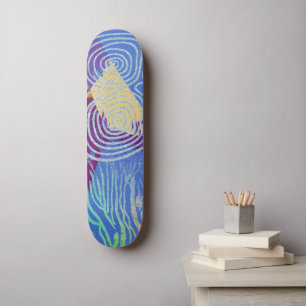 Moderne Abstract Blauw Geel en Krullen Persoonlijk Skateboard