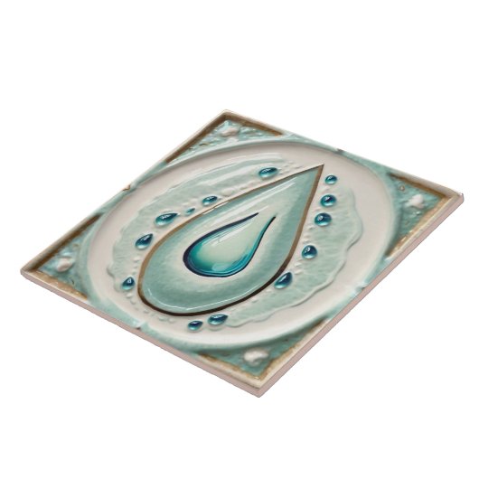 Moderne Abstract Blauw & Wit Water druppel Badkame Tegeltje (Zijkant)