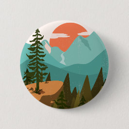 Moderne Abstract Bos, Bergen en Zonsopgang Ronde Button 5,7 Cm