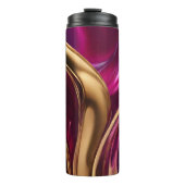Moderne Abstract-Flow Art-Fuchsia Paarse en Gold- Thermosbeker (Voorkant)