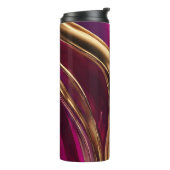 Moderne Abstract-Flow Art-Fuchsia Paarse en Gold- Thermosbeker (Gedraaid links)